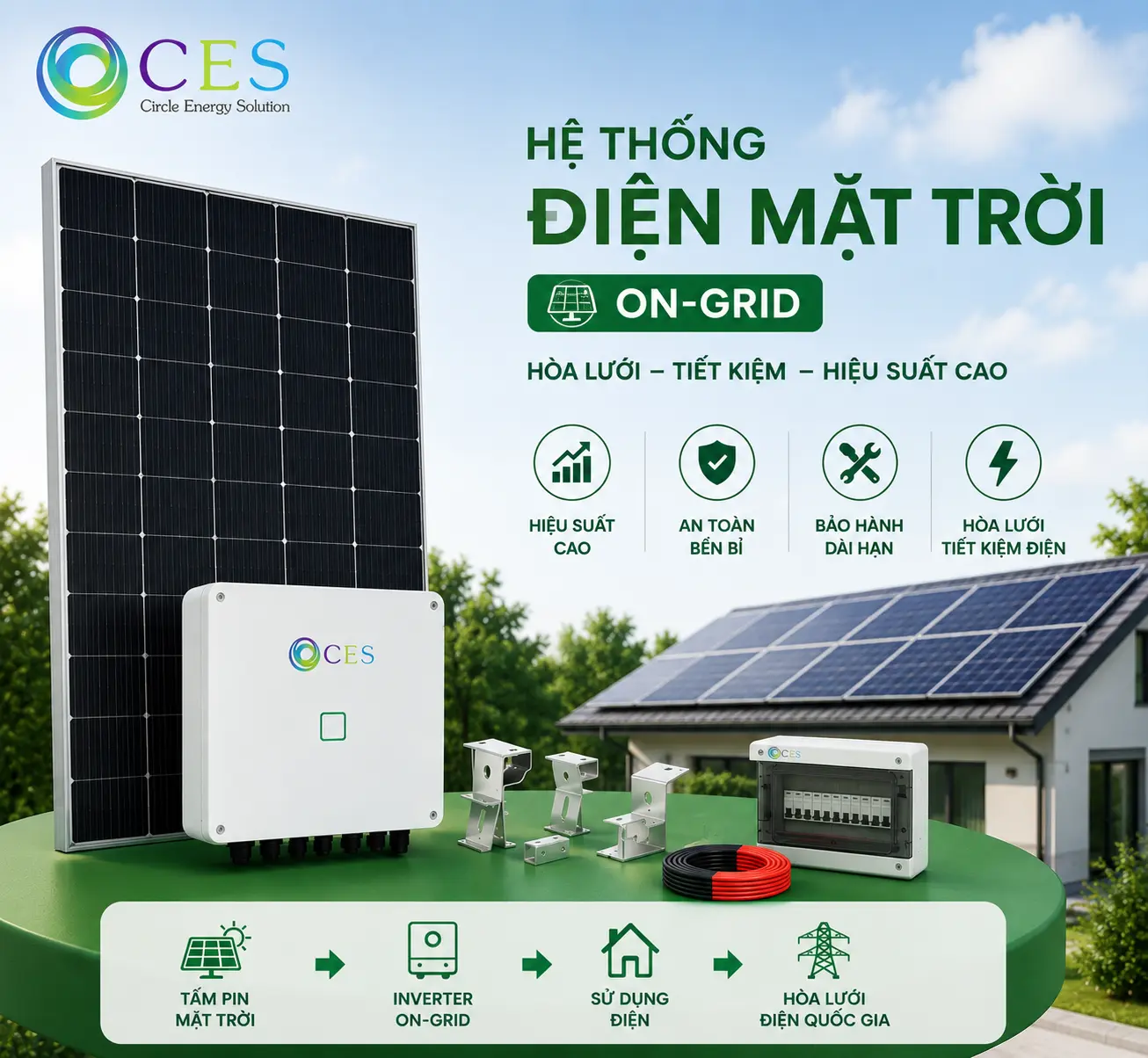Gói điện mặt trời áp mái 5kWp hoà lưới bám tải